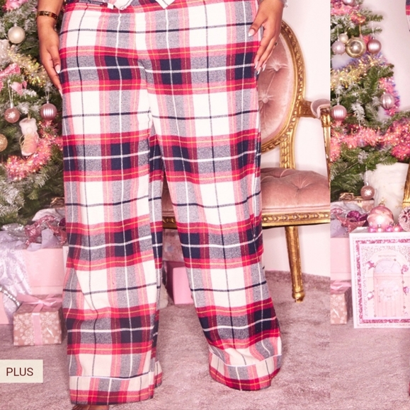 PrettyLittleThing PLT pajama women's 3XL red blue plaid plus size short sleeve - Picture 6 of 9